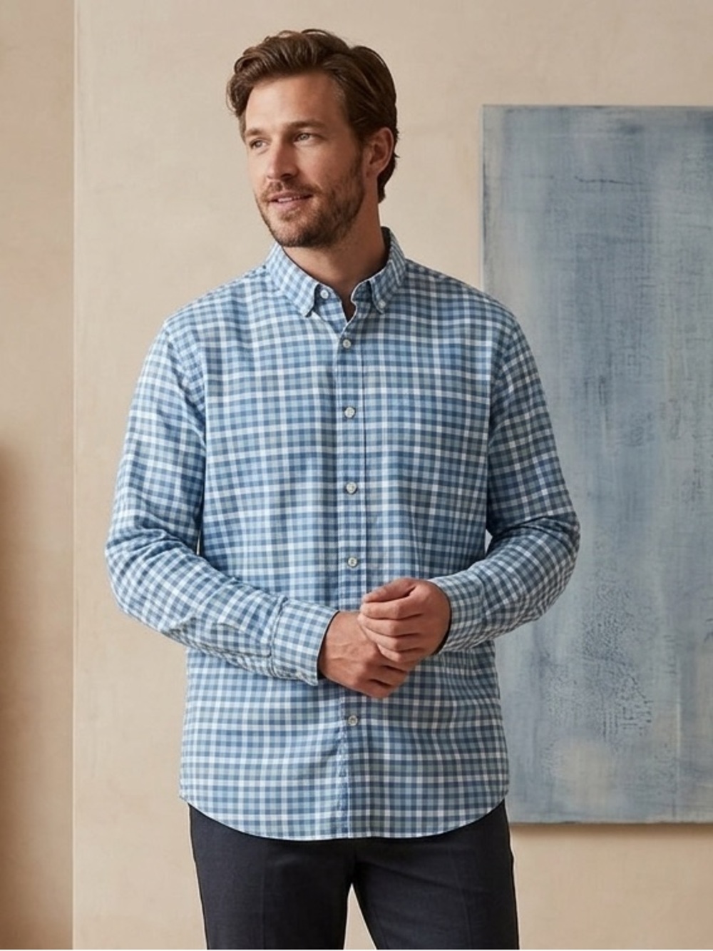 Take 50% OFF- Sonoma Men's Blue Plaid Button-Down Shirt, Size-XL